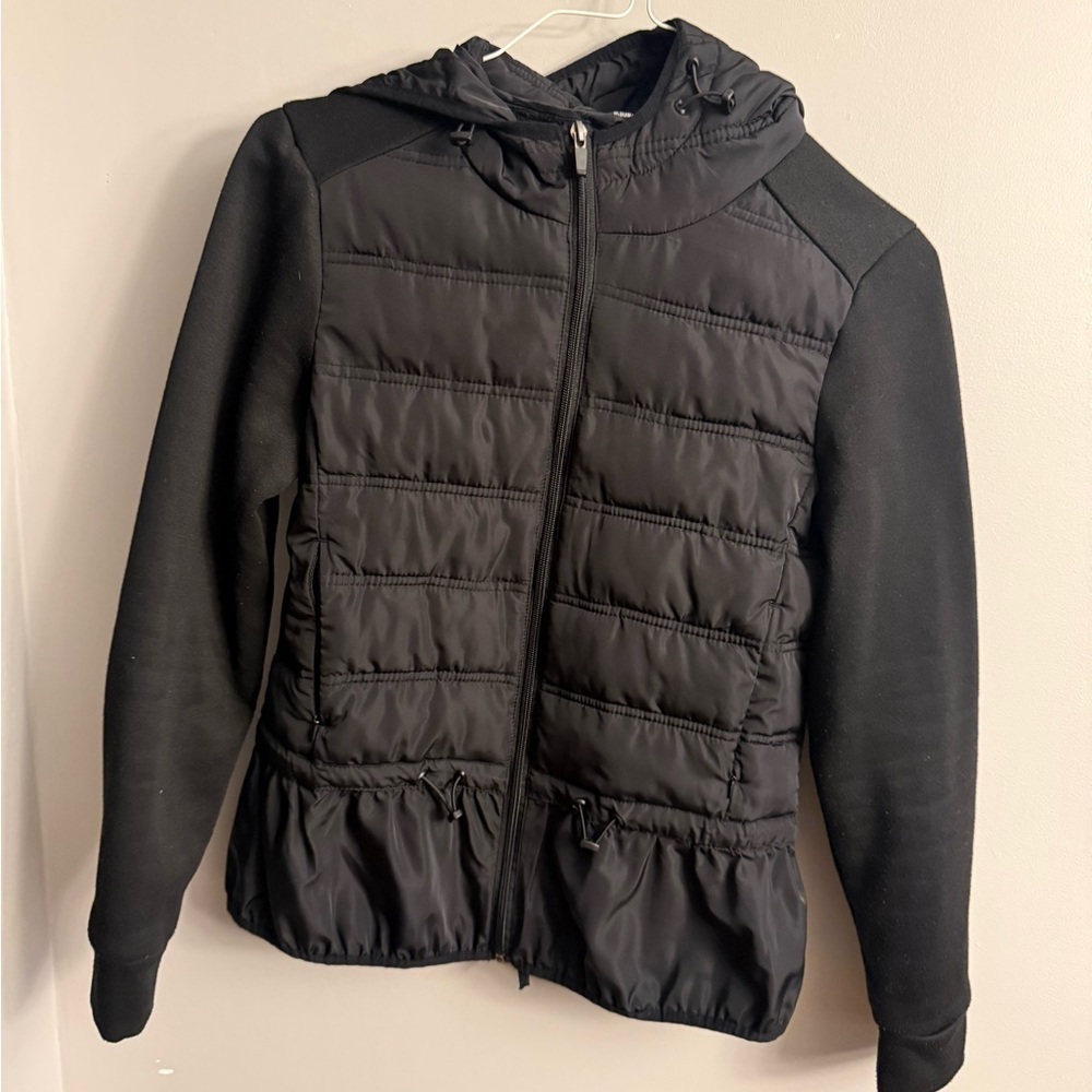 BCBGMAXAZRIA Black Hybrid Puffer Jacket with Hood – Women’s Medium